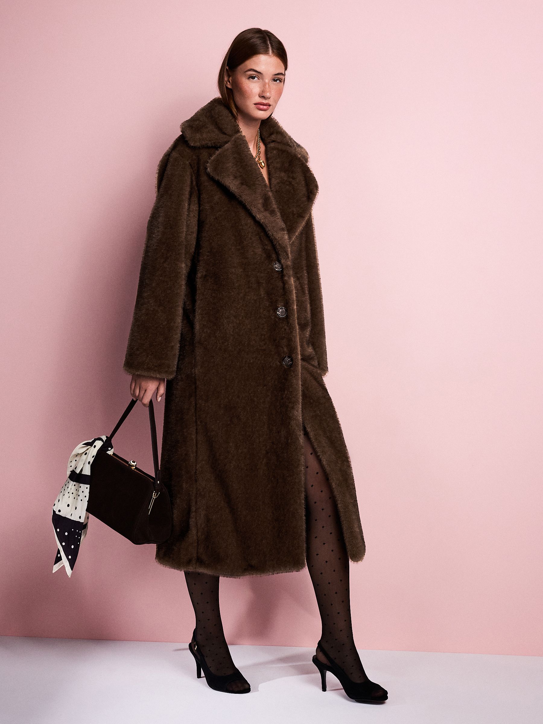 【みのり】THETOE Zeil Fur Coat ブラウン Buy Chocolate Brown Tabitha Simmons X Next Premium Long Faux Fur
