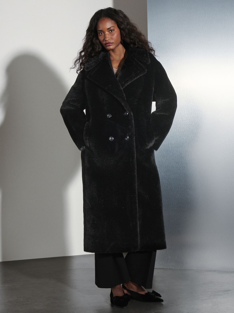 Black Faux Fur Maxi Coat - Image 2 of 8