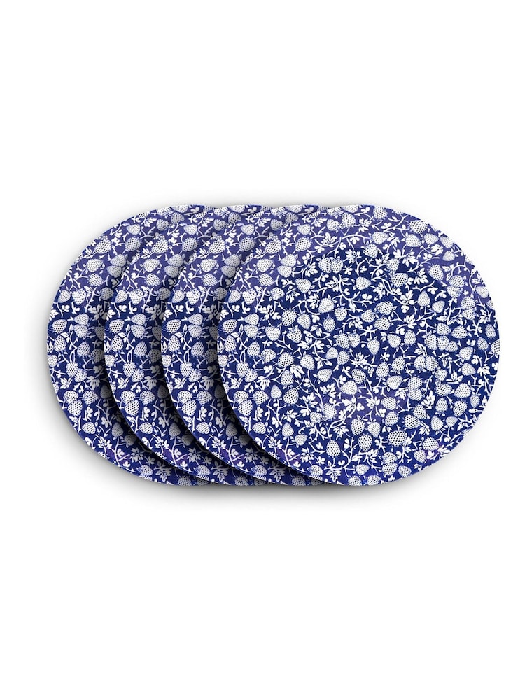 Wade Set of 4 Blue Eton Dinner Plates with Strawberry Design - Image 1 of 3
