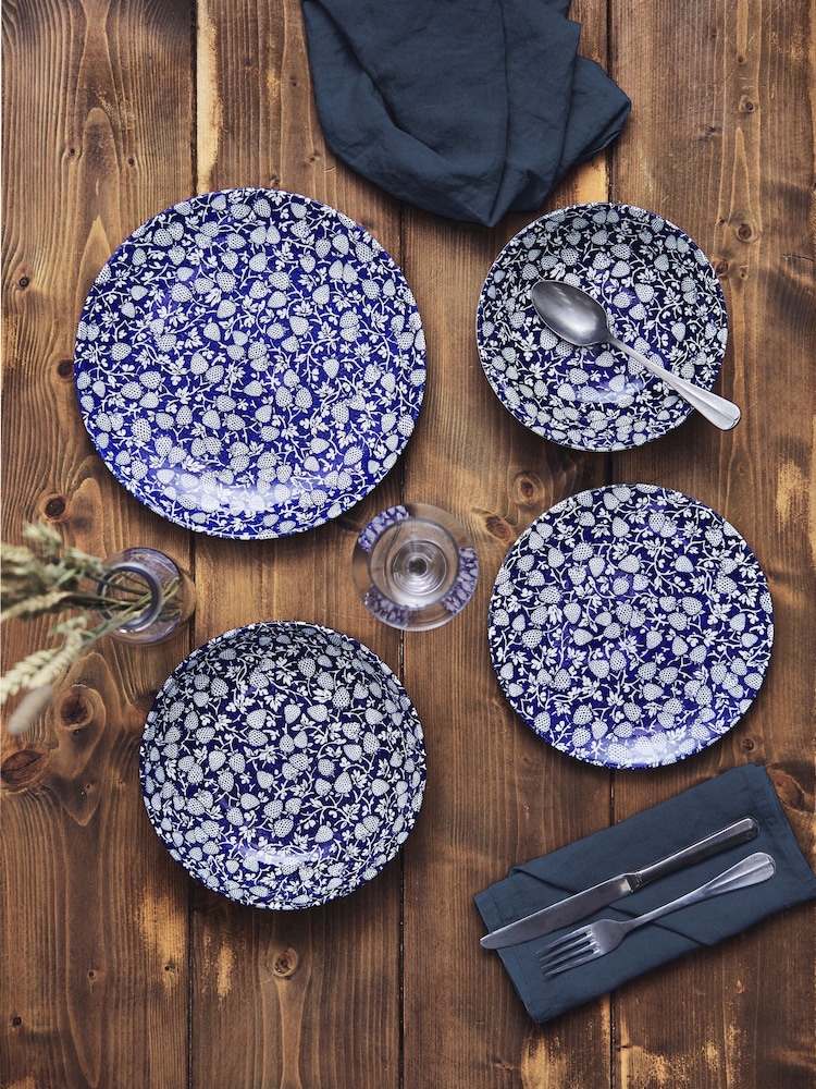Wade Set of 4 Blue Eton Dinner Plates with Strawberry Design - Image 2 of 3