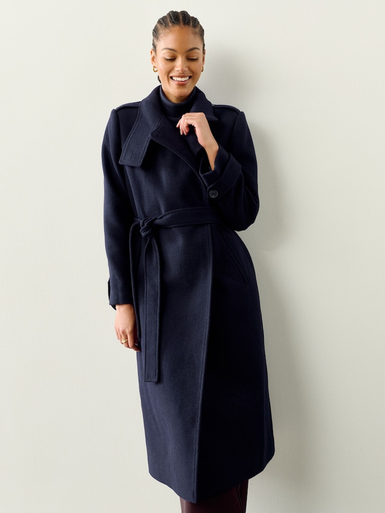 Navy Formal Funnel Neck Coat - Image 1 of 11 Navy Formal Funnel Neck Coat - Image 1 of 11