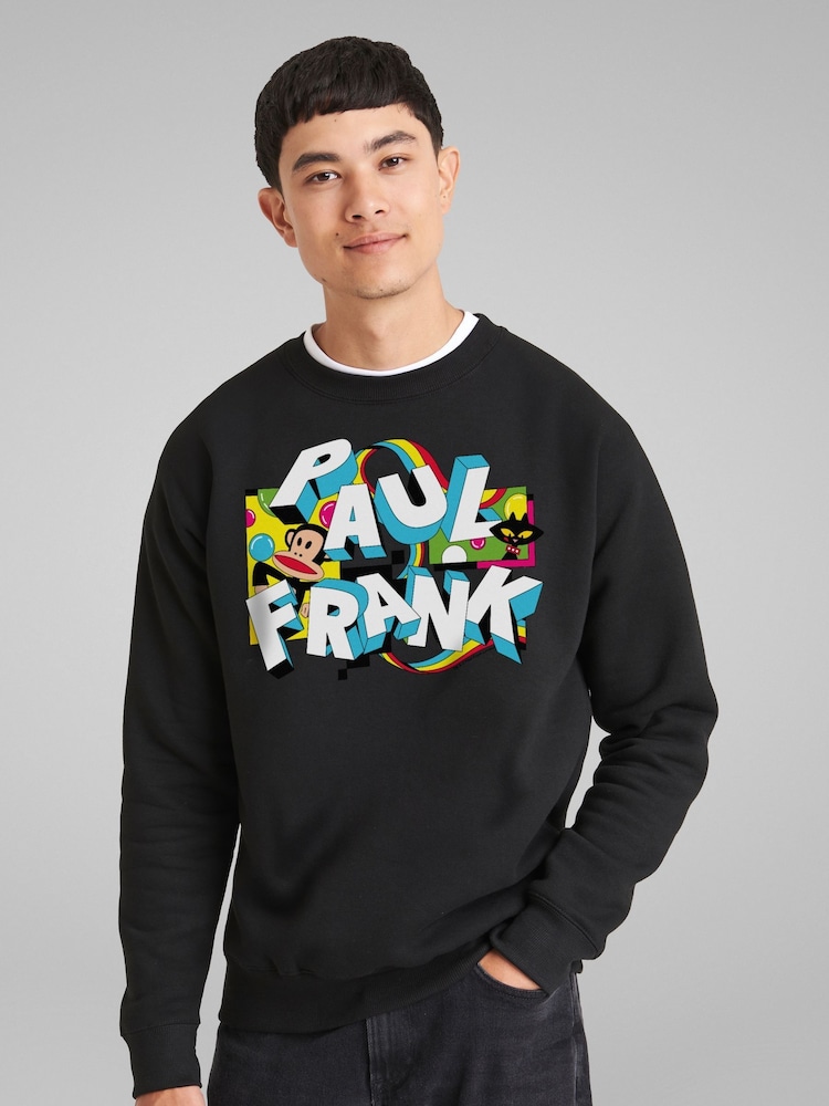 All + Every Black Mens Paul Frank Julius & Mika Cat Chunky Text Sweat Top - Image 1 of 4