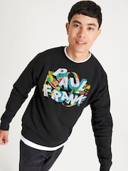 All + Every Black Mens Paul Frank Julius & Mika Cat Chunky Text Sweat Top - Image 2 of 4