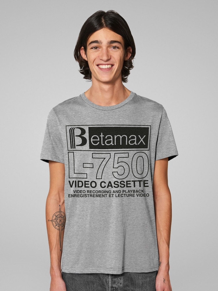 All + Every Grey Mens Betamax B Logo L 750 Cassette T-Shirt - Image 1 of 4