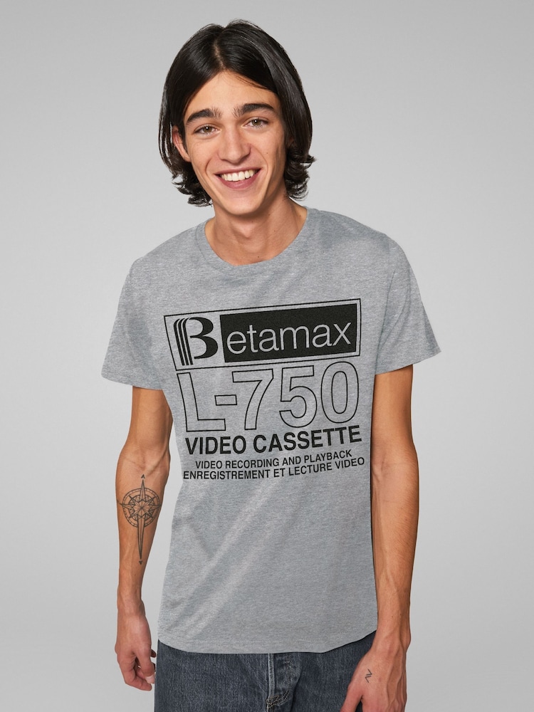 All + Every Grey Mens Betamax B Logo L 750 Cassette T-Shirt - Image 2 of 4