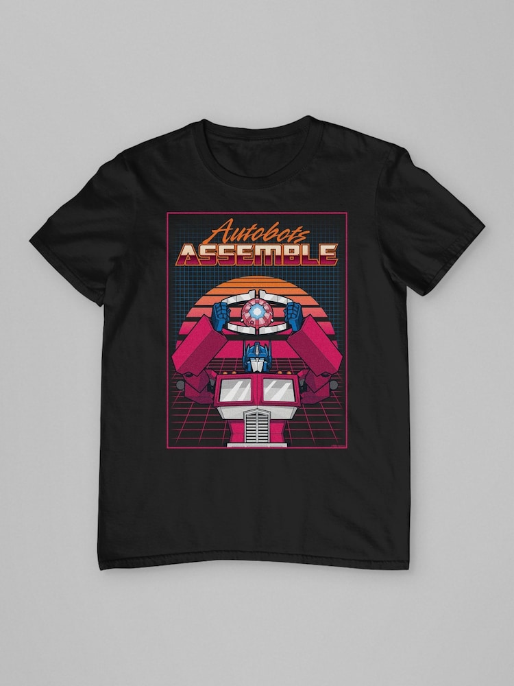 All + Every Black Mens Transformers Autobots Assemble Retrowave T-Shirt - Image 3 of 4