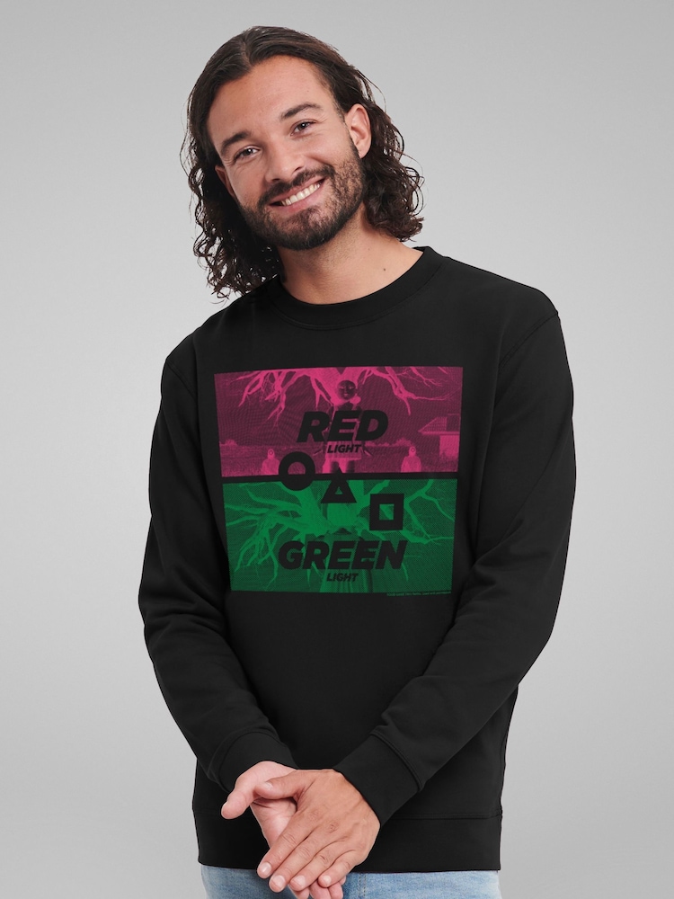All + Every Black Mens Squid Game Red Light Green Light Scene Art Sweat Top - Image 2 of 4 All + Every Black Mens Squid Game Red Light Green Light Scene Art Sweat Top - Image 2 of 4