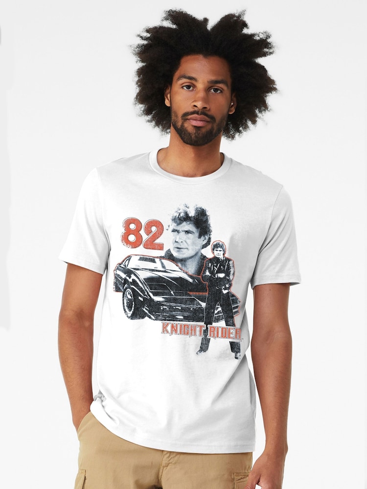 All + Every White Mens 100% Cotton Knight Rider 82 Montage T-Shirt - Image 1 of 4