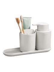 ReBorn Stone Toilet Brush and Soap Dispenser on a Tray Bathroom Set - Image 1 of 1