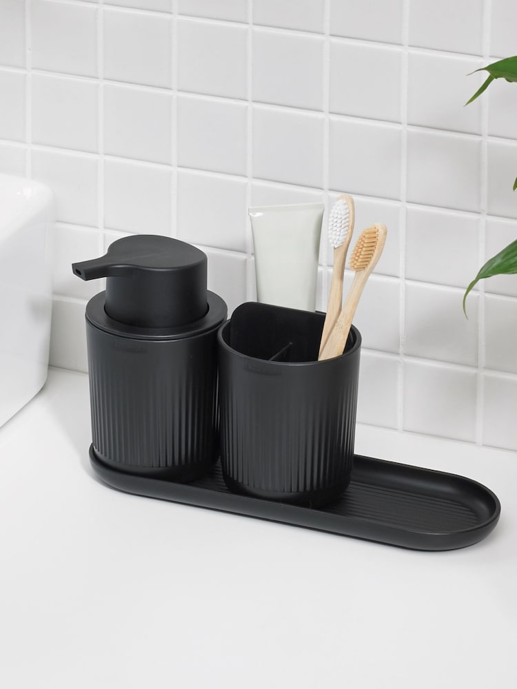 ReBorn Graphite Black Toilet Brush and Soap Dispenser on a Tray Bathroom Set - Image 1 of 3