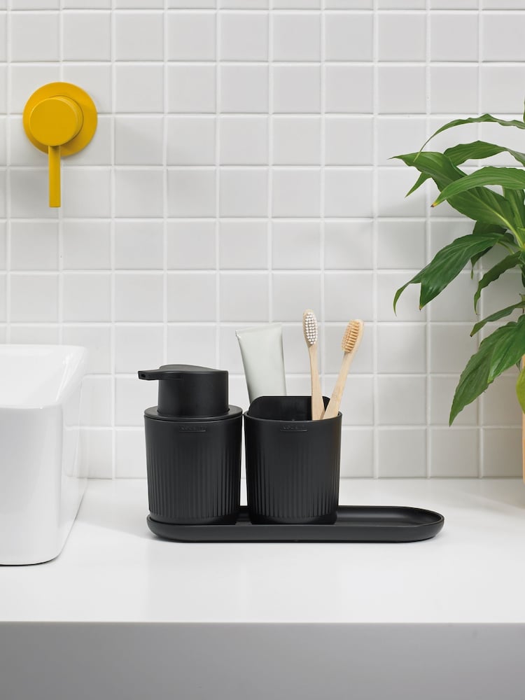 ReBorn Graphite Black Toilet Brush and Soap Dispenser on a Tray Bathroom Set - Image 2 of 3
