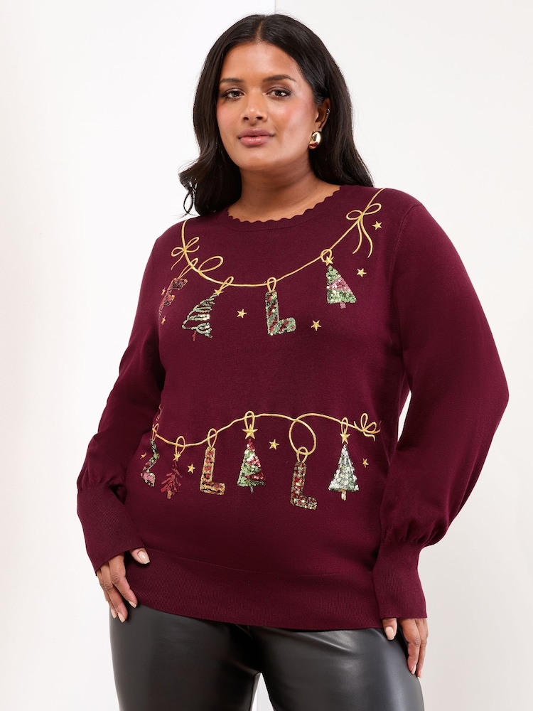 Lipsy Burgundy Red Petite Christmas Crew Neck Knitted Jumper - Image 1 of 4