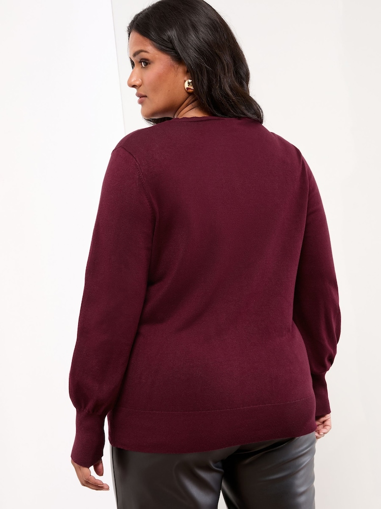Lipsy Burgundy Red Petite Christmas Crew Neck Knitted Jumper - Image 2 of 4 Lipsy Burgundy Red Petite Christmas Crew Neck Knitted Jumper - Image 2 of 4