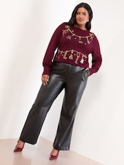Lipsy Burgundy Red Petite Christmas Crew Neck Knitted Jumper - Image 3 of 4