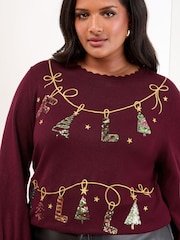 Lipsy Burgundy Red Petite Christmas Crew Neck Knitted Jumper - Image 4 of 4