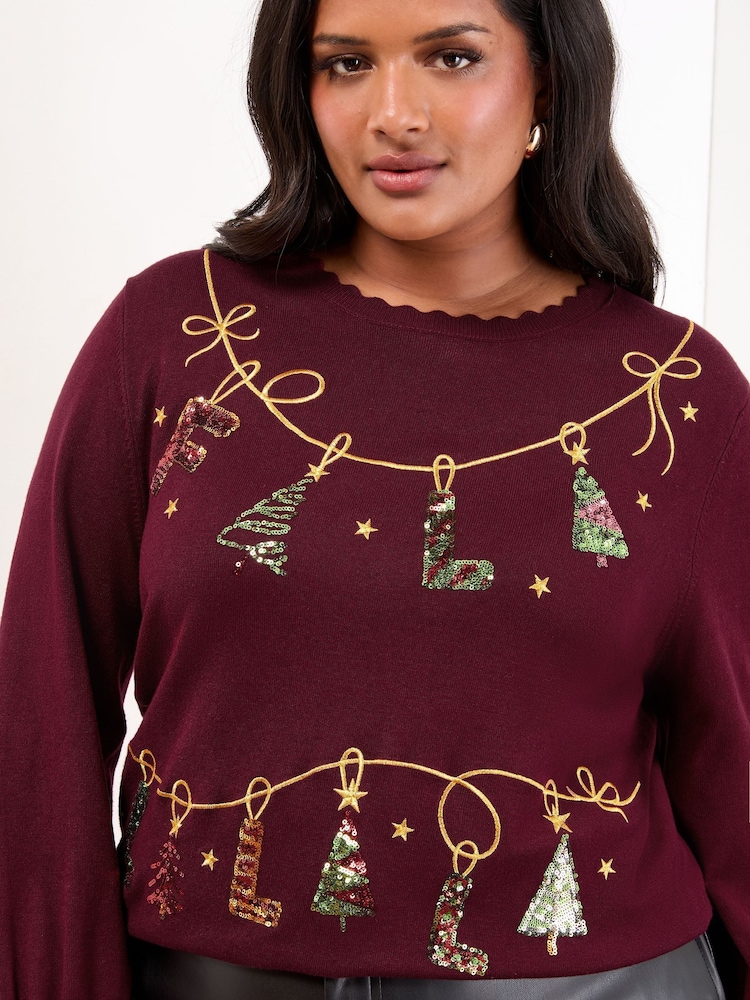 Lipsy Burgundy Red Petite Christmas Crew Neck Knitted Jumper - Image 4 of 4