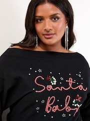 Lipsy Black Santa Baby Curve Christmas Slash Neck Knitted Jumper - Image 2 of 4