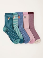 FatFace 5 Pairs of Embroidered Woodland Socks - Imagem 1 de 2