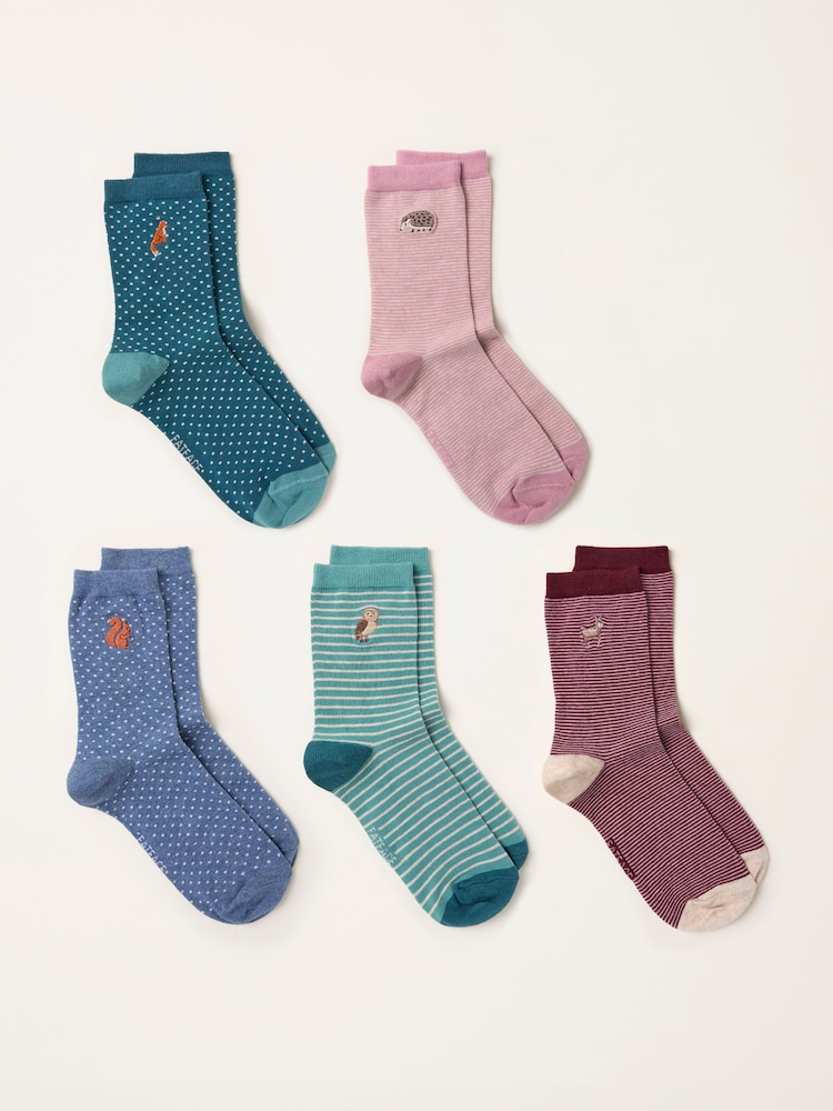 FatFace 5 Pairs of Embroidered Woodland Socks - Imagem 2 de 2
