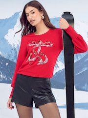 Red Robin Bow - Lipsy Božič Puloverji in majice z okroglim ovratnikom pleten pulover - Slika 2 iz 5