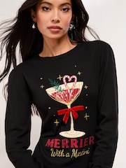 Lipsy Black Slogan Petite Christmas Crew Neck Knitted Mini Dress - Image 3 of 4