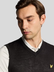 Lyle & Scott Black Merino Blend Knitted V-Neck Vest - Image 4 of 5