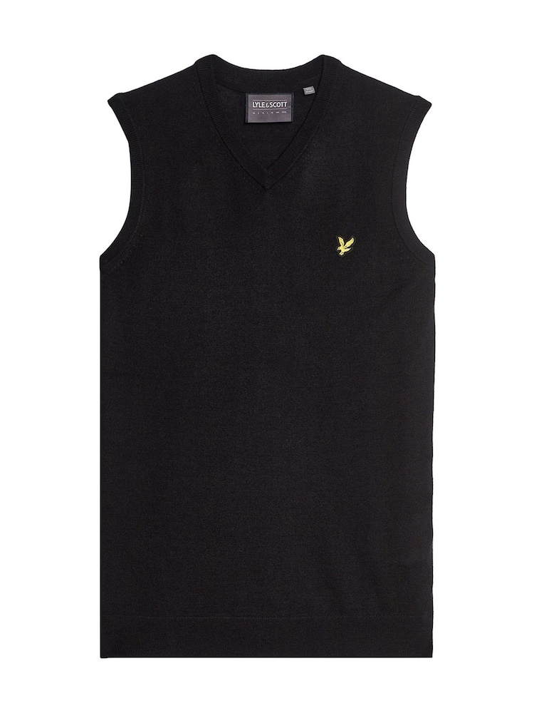 Lyle & Scott Black Merino Blend Knitted V-Neck Vest - Image 5 of 5