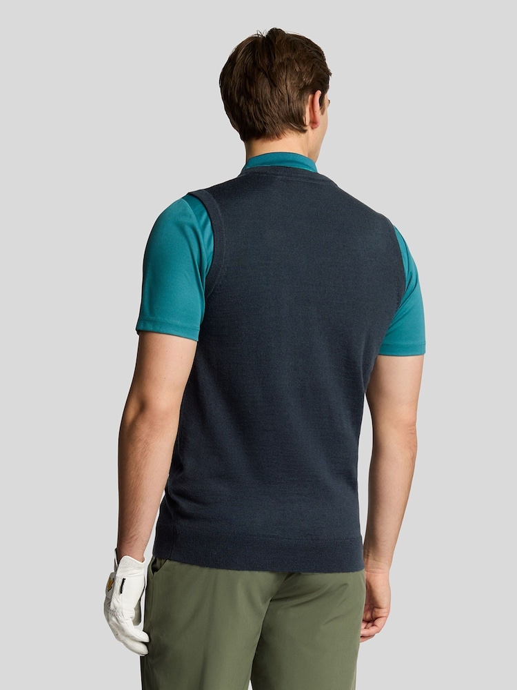 Lyle & Scott Blue Merino Blend Knitted V-Neck Vest - Image 2 of 5