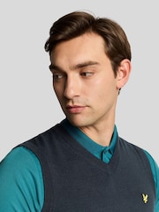 Lyle & Scott Blue Merino Blend Knitted V-Neck Vest - Image 3 of 5