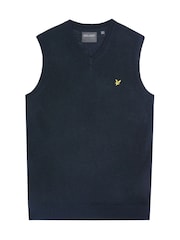 Lyle & Scott Blue Merino Blend Knitted V-Neck Vest - Image 5 of 5