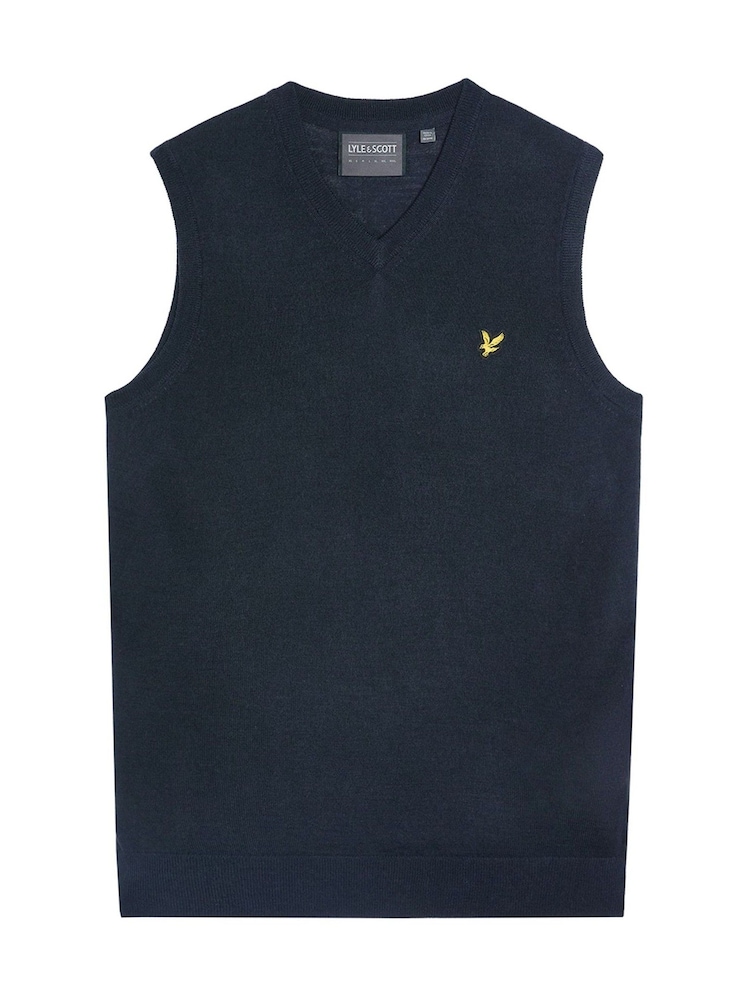 Lyle & Scott Blue Merino Blend Knitted V-Neck Vest - Image 5 of 5