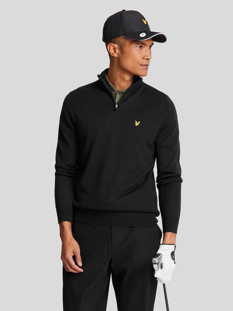 Lyle & Scott Black Golf Quarter Zip Merino Jumper - Image 1 of 5