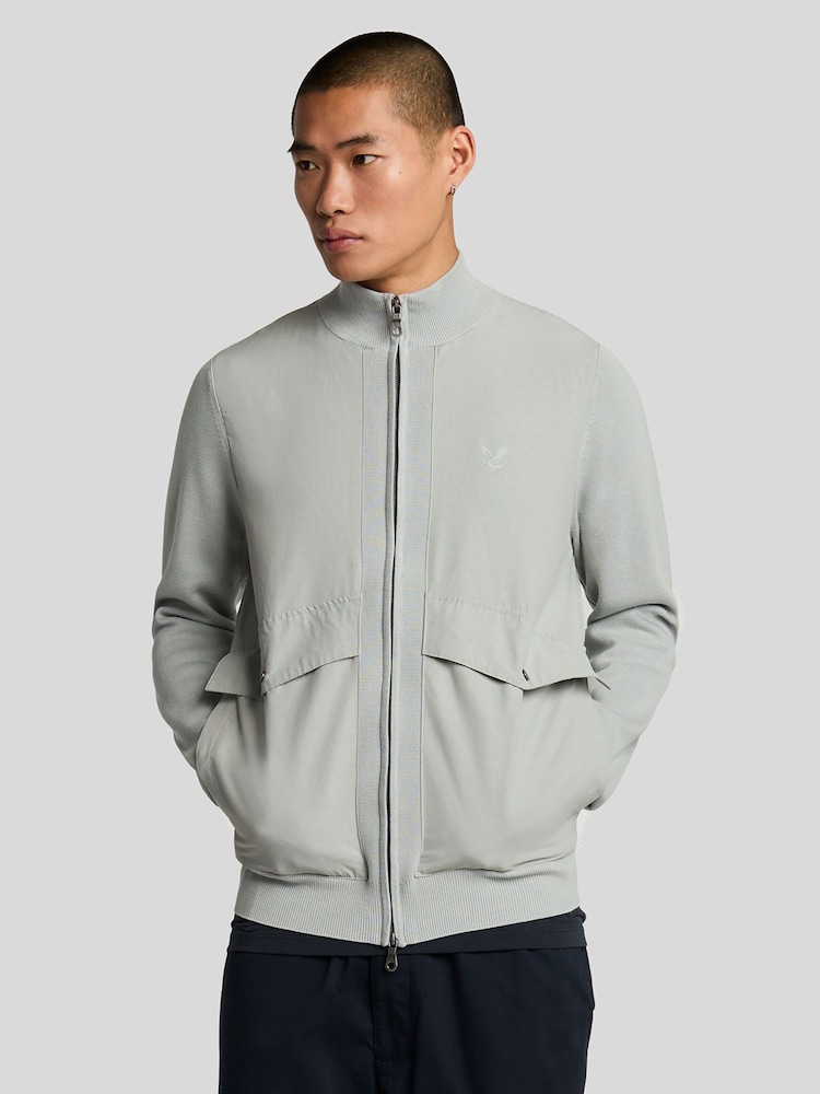 Lyle & Scott Grey Milano Hybrid Full Zip Knitted 100% Cotton Jacket - Image 1 of 5