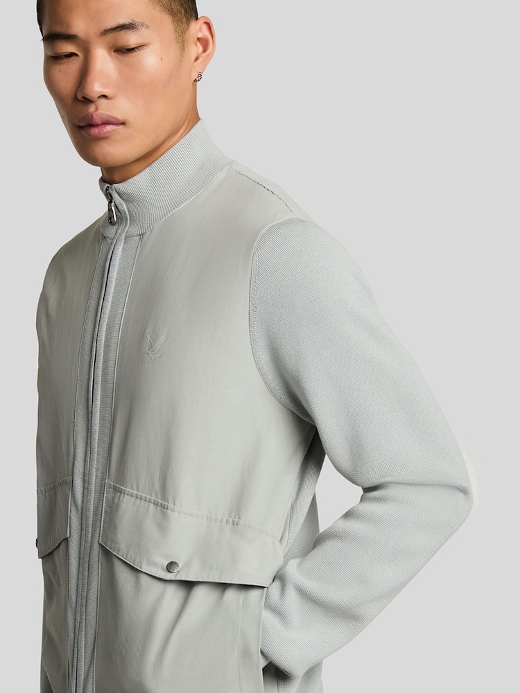 Lyle & Scott Grey Milano Hybrid Full Zip Knitted 100% Cotton Jacket - Image 2 of 5