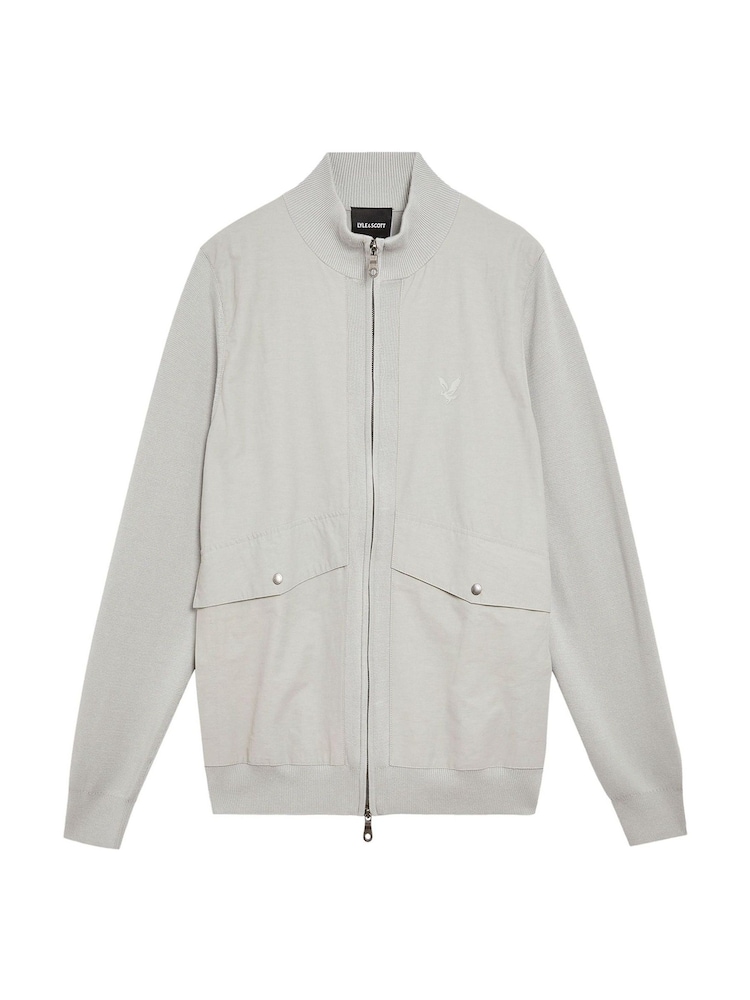 Lyle & Scott Grey Milano Hybrid Full Zip Knitted 100% Cotton Jacket - Image 5 of 5