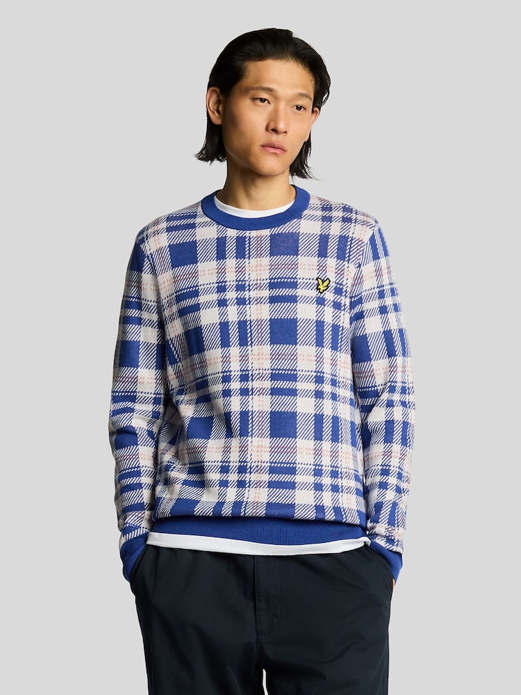 Lyle & Scott Blue Spring Tartan Crew Neck Jumper - Image 1 of 4
