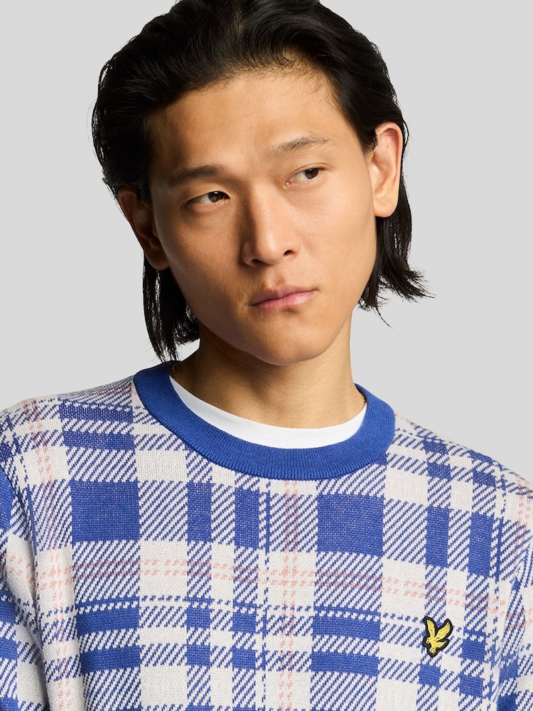 Lyle & Scott Blue Spring Tartan Crew Neck Jumper - Image 4 of 4