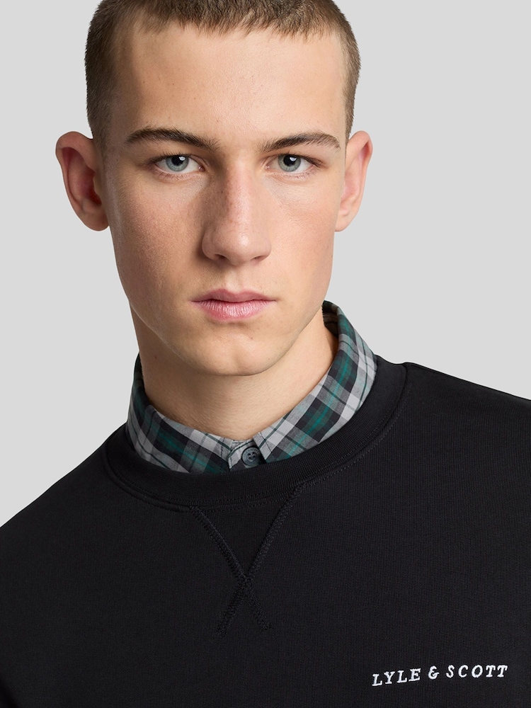 Lyle & Scott Black 100% Cotton Loopback Embroidered Crew Neck Sweatshirt - Image 2 of 5