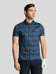 Lyle & Scott Blue Monogram Printed Polo Shirt - Image 1 of 5