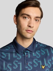 Lyle & Scott Blue Monogram Printed Polo Shirt - Image 4 of 5