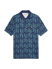 Lyle & Scott Blue Monogram Printed Polo Shirt - Image 5 of 5