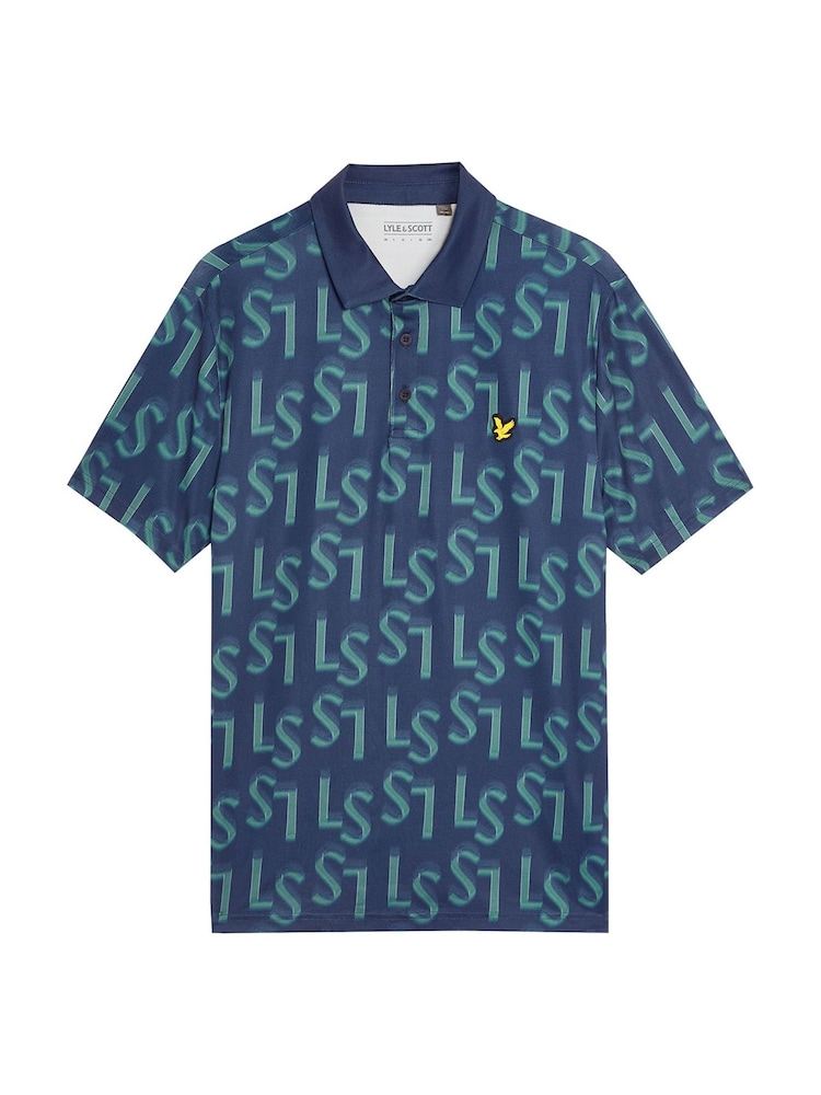 Lyle & Scott Blue Monogram Printed Polo Shirt - Image 5 of 5