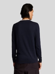 Lyle & Scott Blue 100% Cotton Tipped V-Neck Jumper - Image 3 of 5