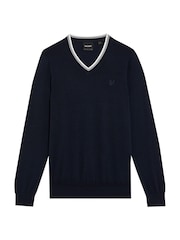 Lyle & Scott Blue 100% Cotton Tipped V-Neck Jumper - Image 5 of 5
