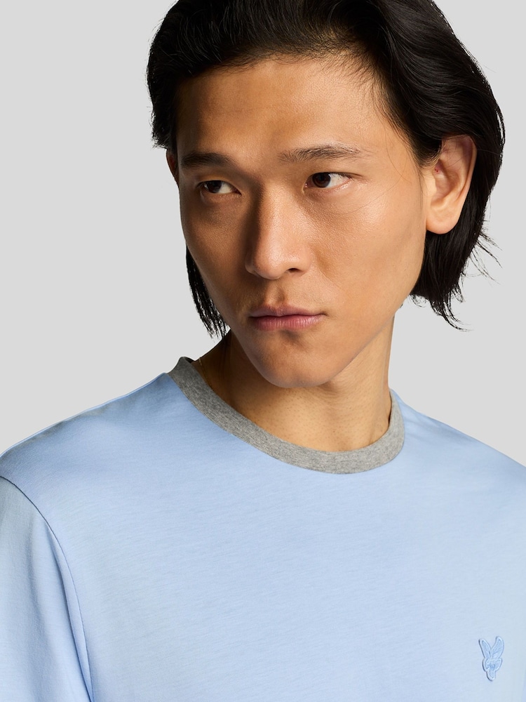 Lyle & Scott Blue 100% Cotton Contrast Collar Superfine T-Shirt - Image 2 of 5