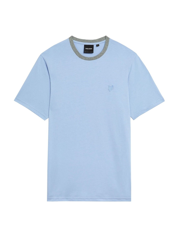 Lyle & Scott Blue 100% Cotton Contrast Collar Superfine T-Shirt - Image 5 of 5