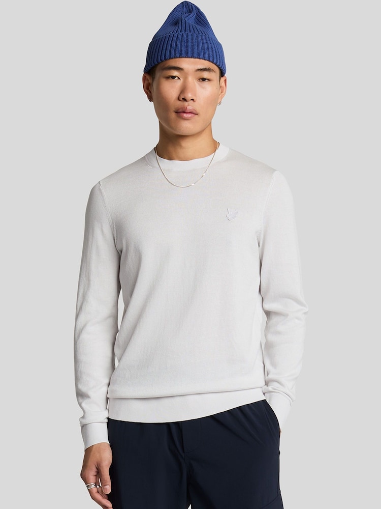 Lyle & Scott White 100% Cotton Tonal Superfine Crew Neck Jumper - Image 1 of 5