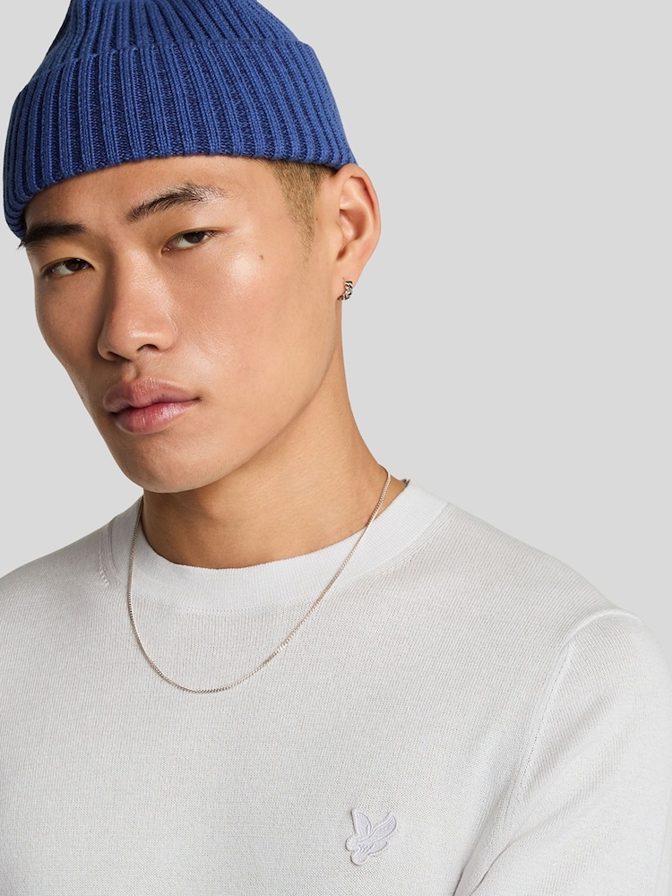 Lyle & Scott White 100% Cotton Tonal Superfine Crew Neck Jumper - Image 2 of 5