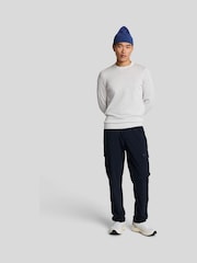 Lyle & Scott White 100% Cotton Tonal Superfine Crew Neck Jumper - Image 4 of 5