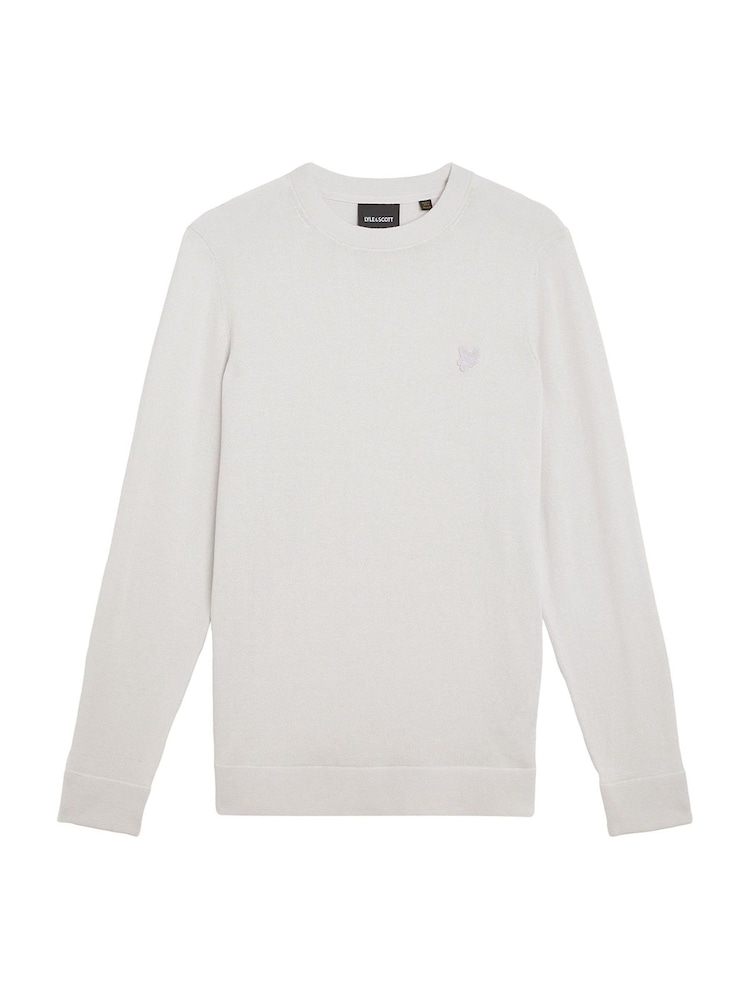 Lyle & Scott White 100% Cotton Tonal Superfine Crew Neck Jumper - Image 5 of 5